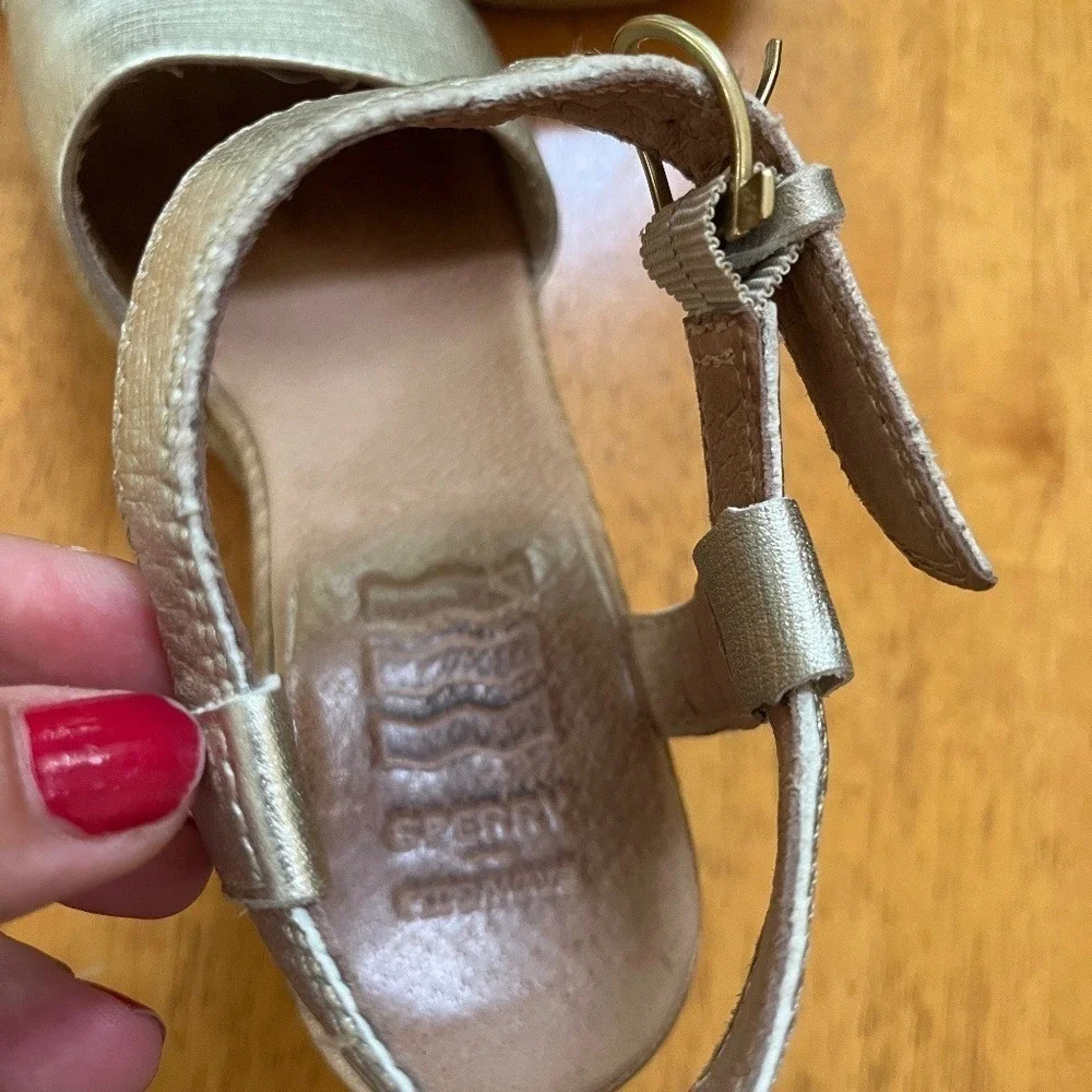 Sperry Sz 7 Gold Leather Espadrille Ankle Strap Open Toe Ankle Strap Shoes